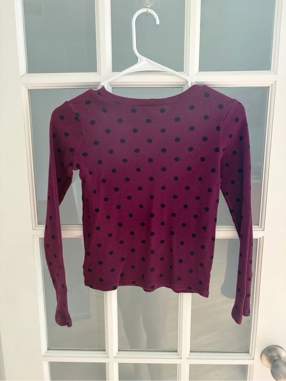 GAP Burgundy Long Sleeve Ribbed Top with Black Polka Dots